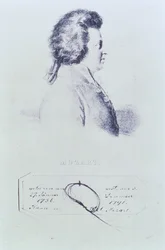 Retrato de Wolfgang Amadeus Mozart (1756-91) con un mechón de su cabello adjunto abajo